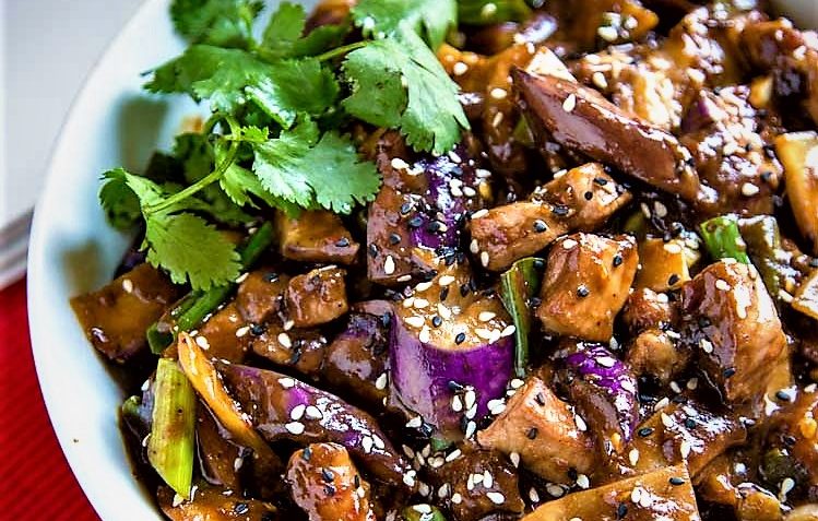 خوراک بادمجان با قارچ
